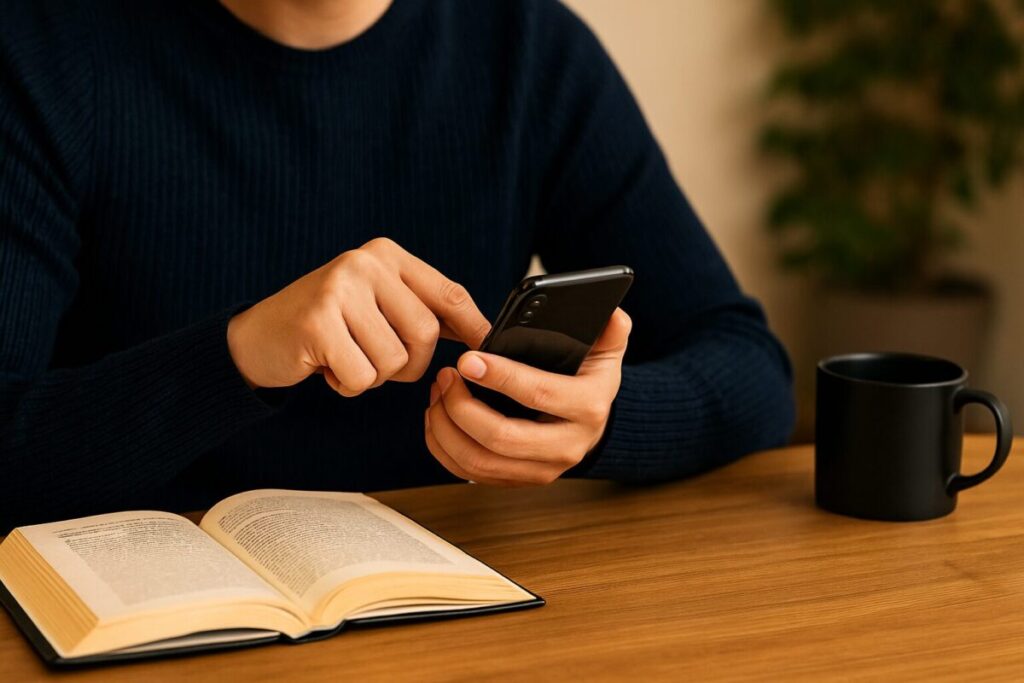スマホに夢中になって時間が奪われている男性